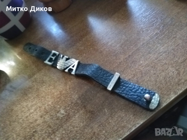 Emporio Armani гривна маркова естествена кожа със сребърни орнаменти, снимка 6 - Гривни - 51515482