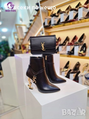 Yves Saint Laurent Дамски Черни Кожени Зимни Боти На Ток - 2 Цвята на Тока Код SK206, снимка 4 - Дамски боти - 52591317