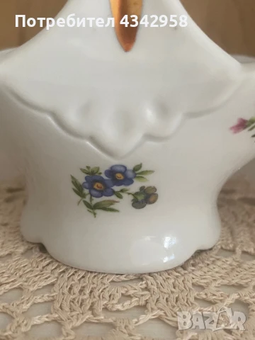 Limoges France.Порцеланова малка ваза - кошница., снимка 4 - Антикварни и старинни предмети - 50729524