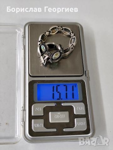 Сребърна гривна с кралски седеф, снимка 8 - Гривни - 52838776