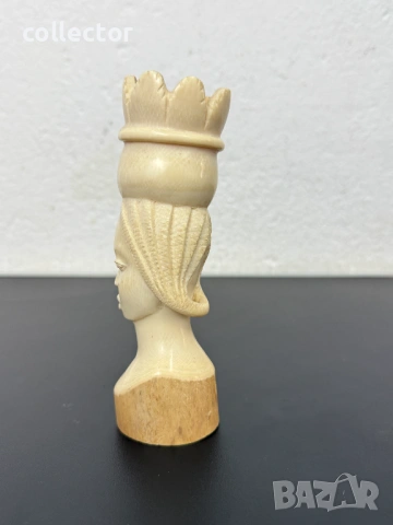 Резбован африкански скулптуриран бюст от с****а кост. №7967, снимка 5 - Антикварни и старинни предмети - 53857551