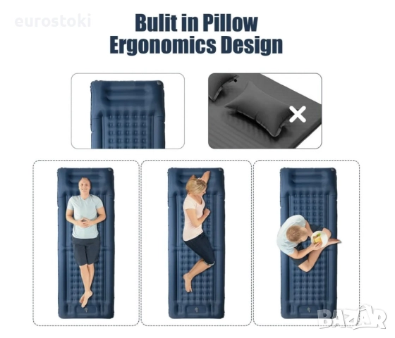 Къмпинг самонадуваем матрак за открито с вградена помпа за крака,  възглавница, чанта за съхранение, снимка 9 - Надуваеми легла - 52860575