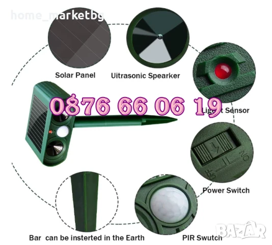 Соларен уред против къртици, змии, влечуги, уред птротив вредители, снимка 2 - Други - 50577518