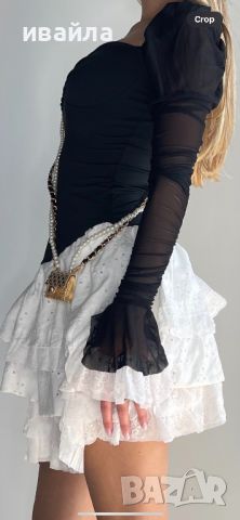 Черна рокля с Бяла дантела с дълъг ръкав официална къса , снимка 4 - Рокли - 45716987