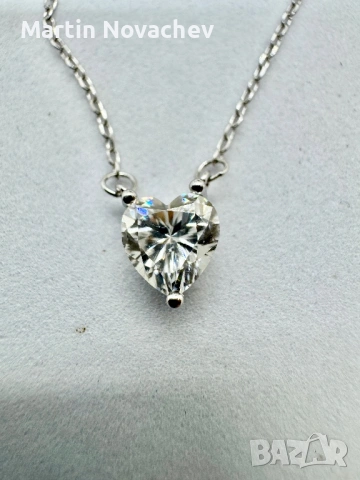 Сребърно колие с мойсанит (Диамант) 1 карат, снимка 6 - Колиета, медальони, синджири - 53820779