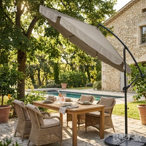 Голям градински чадър със странична стойка, Ø 350 см, UV защита, Водоустойчив + Покривало