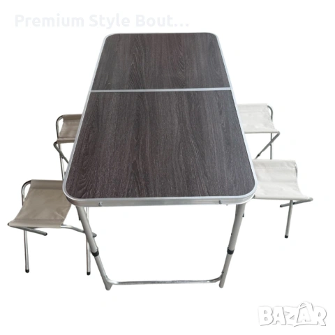 Комплект сгъваема къмпинг маса с 4 стола, регулируема височина, дизайн "куфар" в сив цвят, снимка 6 - Маси - 53948370