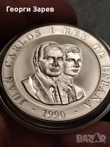 Кралска Испания, крал Хуан Карлос 2000 песети 1992 год,,сребро ,26.70 гр,проба 925/1000 , снимка 3 - Нумизматика и бонистика - 53479490