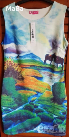 Английска къса ЕКСТРАВАГАНТНА РОКЛЯ, пастелен принт