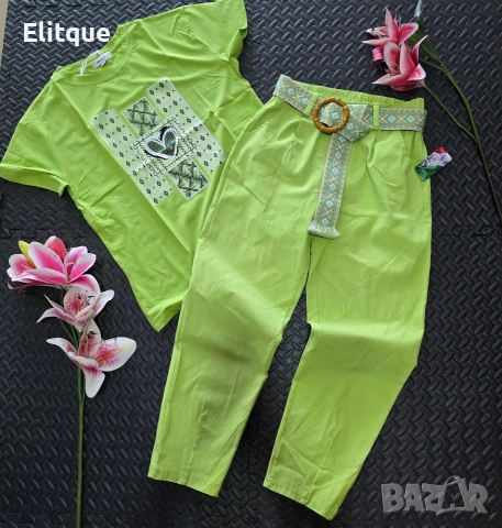 дамски летни комплекти тениска и панталон с колан, снимка 3 - Комплекти - 53578753