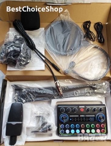 Комплект за подкаст Sinwe Студиен миксер с кондензаторен микрофон, Plug & Play, за компютър и смартф, снимка 7 - Микрофони - 53625078