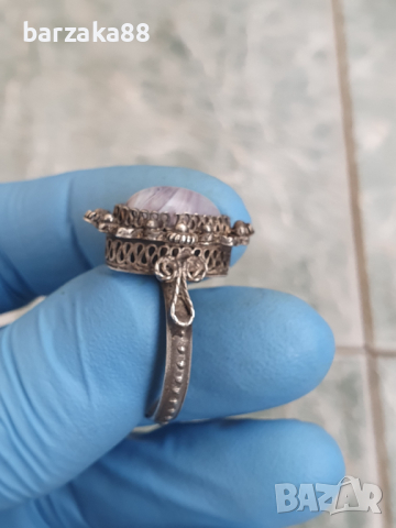 Стар сребърен пръстен с Ахат, снимка 4 - Пръстени - 44973818