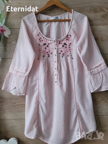 Розова блуза памучна материя с бродерии , снимка 5 - Тениски - 45520543