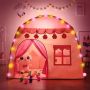 Детска къщичка за игра палатка с включени светещи текстилни топки гирлянд