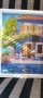 Живописна синьо-жълта картина на морска къща с балкон с цветя, снимка 4