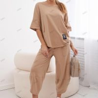 Дамски памучен комплект блуза + панталон, 3цвята , снимка 2 - Комплекти - 45670203
