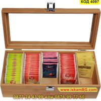 Дървена кутия за чай с 5 отделения от 100% естествен бамбук - КОД 4097, снимка 8 - Кутии за съхранение - 45495857