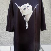4XL Нова черна блуза с котенце, снимка 1 - Тениски - 45702545