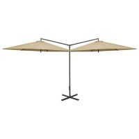 vidaXL Двоен чадър със стоманен прът, таупе, 600 см（SKU:312565, снимка 1 - Градински мебели, декорация  - 45265160