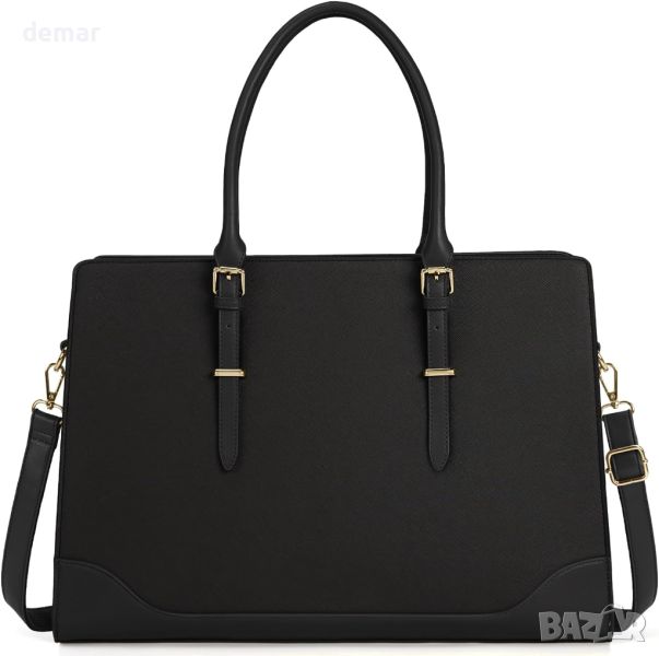Дамска чанта за лаптоп IGOLUMON 15,6-инчова, бизнес, училище, кожена, черна, снимка 1