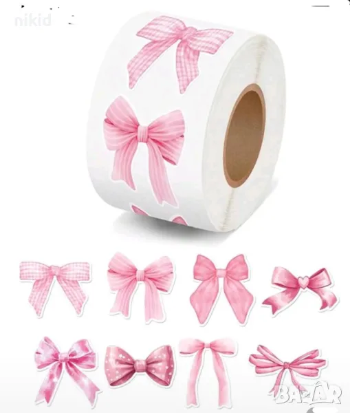 100 бр розови панделки панделка малки самозалепващи лепенки стикери ръчна изработка подарък, снимка 1