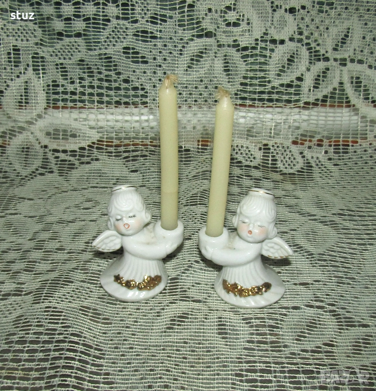 Порцеланови свещници, ангелчета, сет 2 бр., снимка 1
