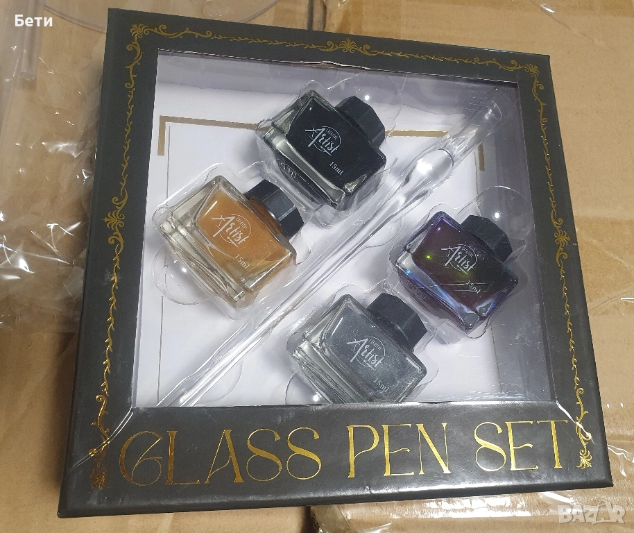 Калиграфски комплект със стъклен химикал, CARDSPLITTER, 4 цвята мастил, снимка 1