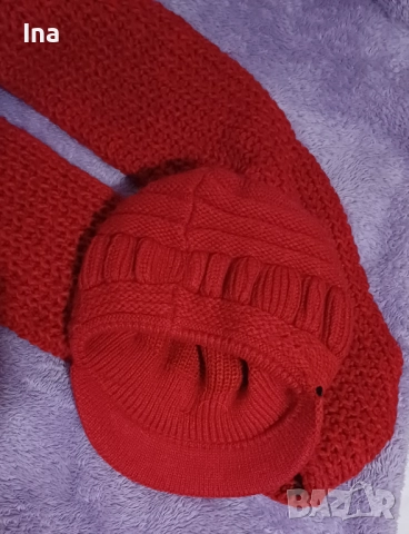Топли шал и баретка червени, снимка 4 - Шапки - 52427642