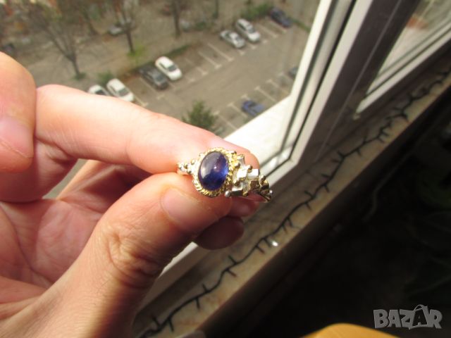Сребърен пръстен със сапфир 7х6мм, снимка 2 - Пръстени - 45101212