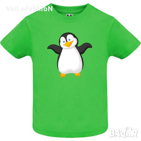 Нова бебешка тениска в зелен цвят с Пингвин