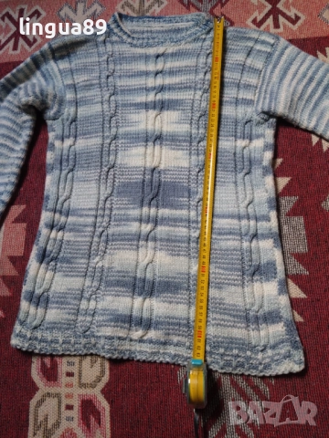 Плетен зимен пуловер – син, размер S, снимка 3 - Пуловери - 52951112