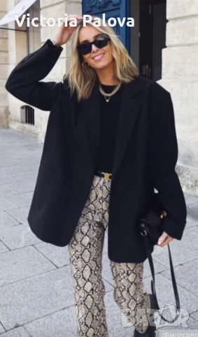 Модерен кожен панталон змийски принт естествена кожа, снимка 2 - Панталони - 49330490