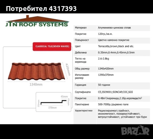 Метални керемиди с каменна посипка , снимка 3 - Строителни материали - 50866258