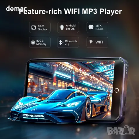 Fanvace 80GB MP3/MP4 плейър с Bluetooth WiFi, Android, 2000mAh с 4" сензорен екран и високоговорител, снимка 2 - MP3 и MP4 плеъри - 46993912