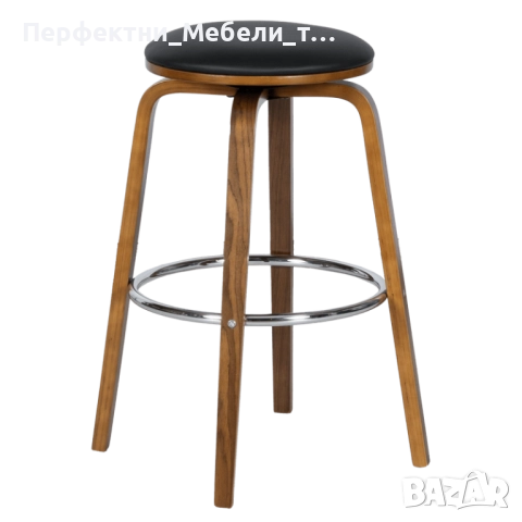 Икономични бар столове и табуретки-дървени крака орех и черна еко кожа