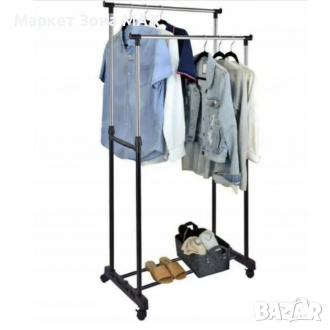 Двойна стойка за дрехи на колела - лесно преместване и повече място за дрехи, снимка 8 - Декорация за дома - 53863091