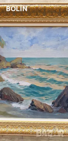 Българска картина- Морски Пейзаж- Наполеон Алеков 1950, снимка 5 - Антикварни и старинни предмети - 49696629
