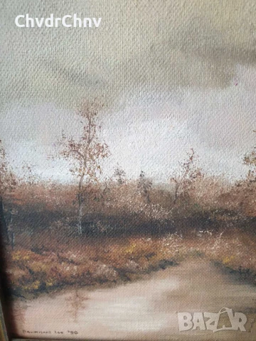 35х42см/малка картина масло върху платно/пейзаж-гора-езеро/масивна дървена рамка, снимка 5 - Картини - 50474260