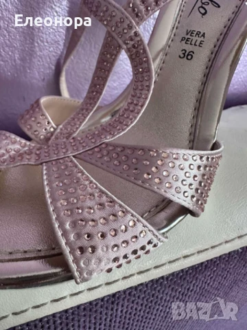 Розови сандали на ток с камъчета, снимка 4 - Сандали - 50748230