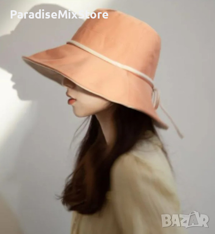 Красива дамска шапка с панделка в модерни нежни цветове Цветове: бежав,жълт,син,оранжев , снимка 5 - Шапки - 44995505