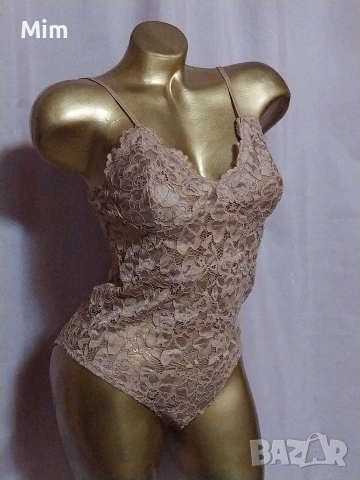 ZARA L Дантелено боди в цвят пепел от рози, снимка 4 - Корсети, бюстиета, топове - 53503184