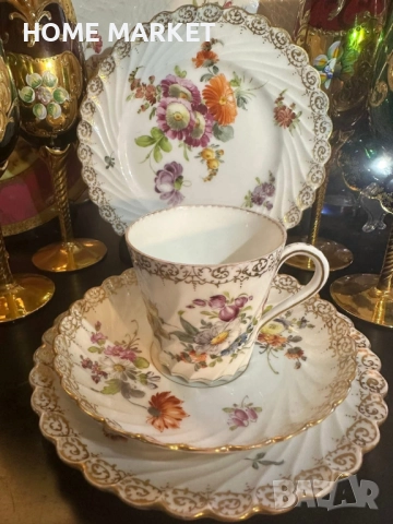 Circa 1894 наличие на няколко великолепни тройни сета съвместимост на чашката около 175 мл, , снимка 2 - Антикварни и старинни предмети - 52612675