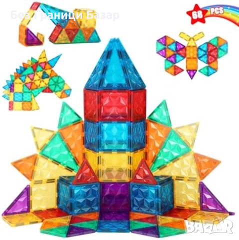 Нови Магнитни блокчета за конструиране - 68 части за деца играчка подарък, снимка 1 - Образователни игри - 46431395