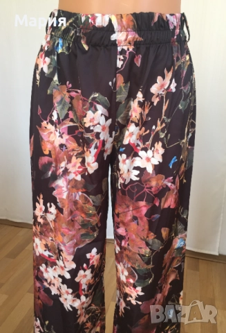 С размер Нов Италиански Дамски Летен Панталон New Collection Pink Широк Флорален Черен Цветен Шарен, снимка 10 - Панталони - 51823643