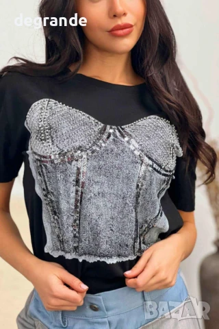 Дамска тениска с камъни
