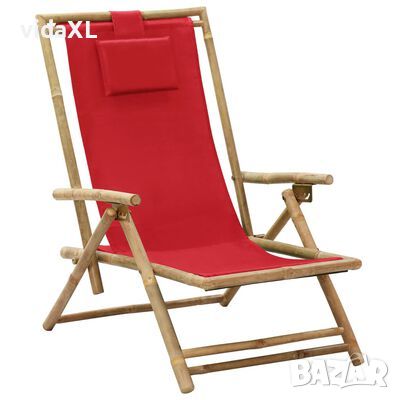 vidaXL Наклоняем стол за релакс, червен, бамбук и текстил（SKU:313026