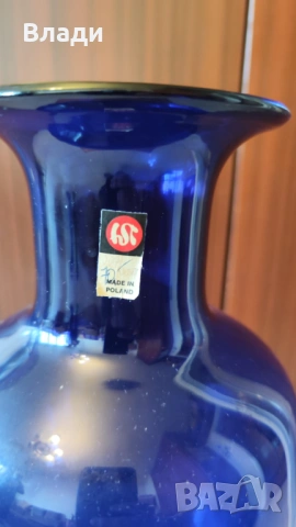 Нова, синя, декоративна, стъклена ваза, снимка 3 - Други стоки за дома - 53145443