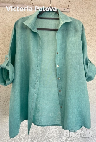 Дамска ленена риза красив цвят Ocean Air , снимка 2 - Ризи - 54152405