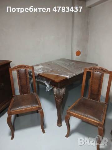 Комплект старинни мебели бюфет, витрина, маса, 6 стола, снимка 5 - Шкафове - 54040917