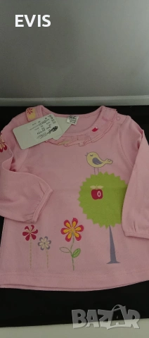 Детска блуза с дълъг ръкав „Птиче и цветя“ – Нова с етикет, снимка 3 - Бебешки блузки - 53769422